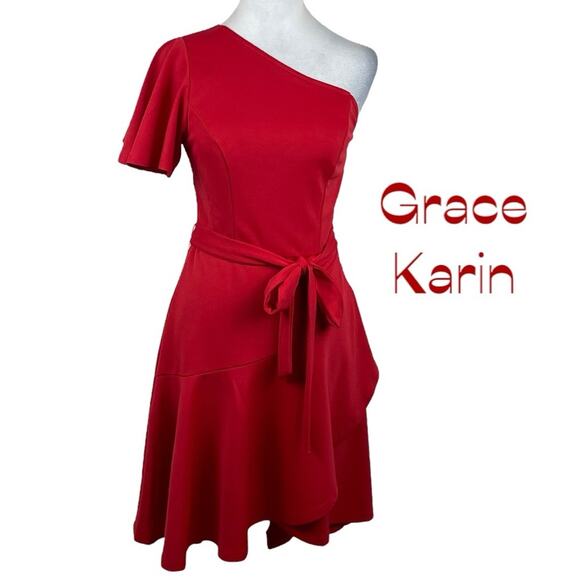 Grace Karin Red One Shoulder Feminine Date Party Event Dress NWT Size S - Picture 2 of 13